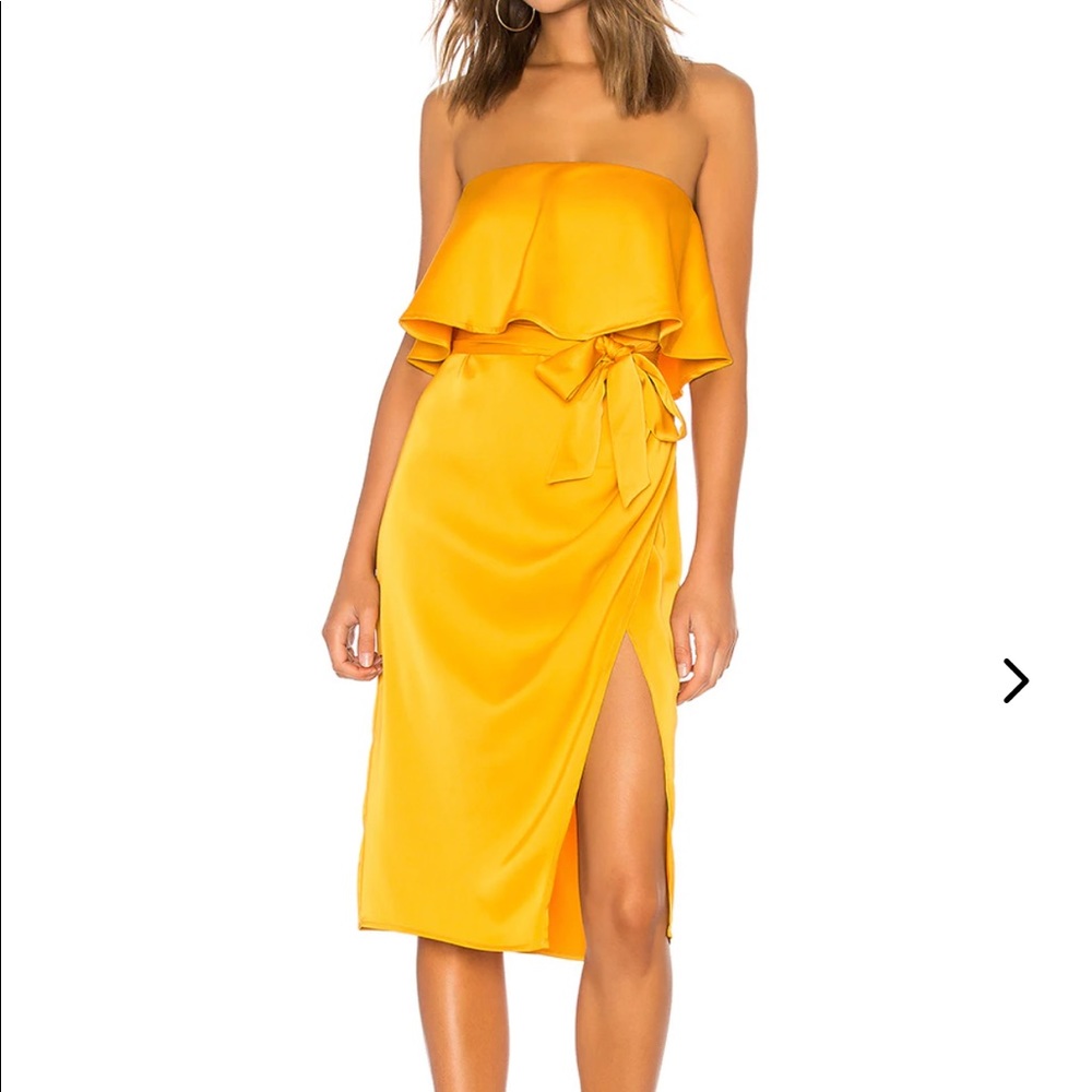 Lovers + Friends Golden Strapless Midi Dress